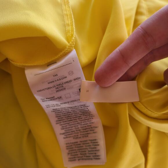 Asos Y.A.S Victoria OS Ankle Dress Lemon Yellow One Shoulder Bow S Bridesmaid - Picture 5 of 5